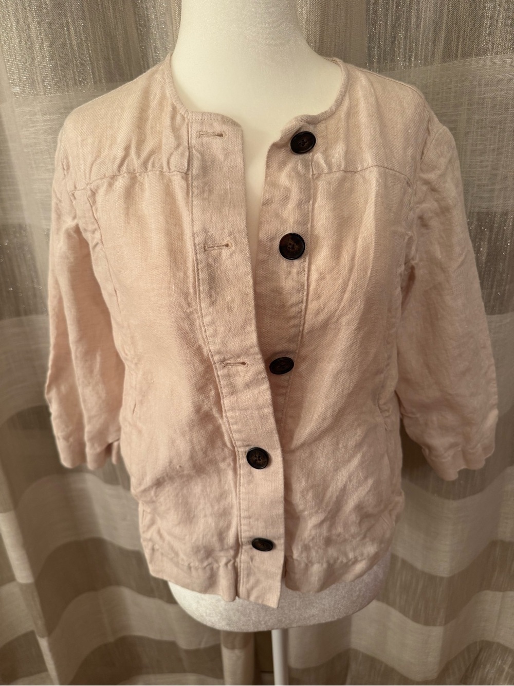 Lands' End Blush Pink Linen Button-Front Utility Jacket